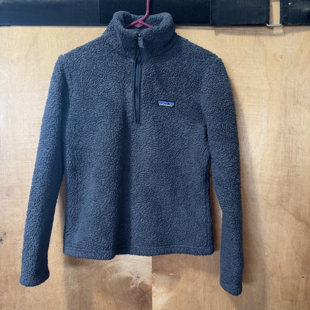 Patagonia Women Los Gatos Quarter Zip Sherpa Fleece Jacket Sweater Gray